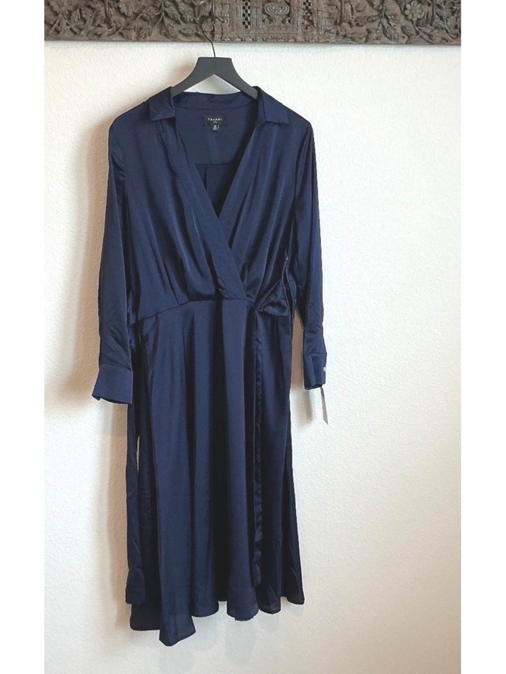 Tahari ASL Navy Blue Long Sleeve Wrap Dress Size 12